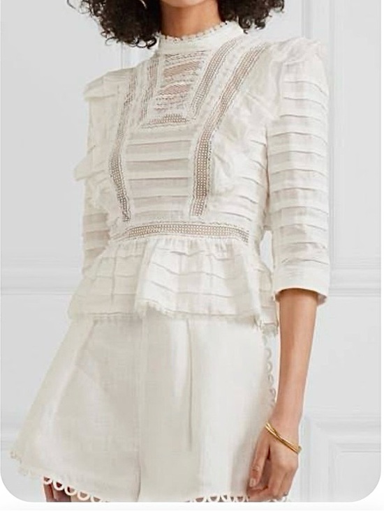 Zimmermann Tops - Zimmerman Allia Pintuck High Neck Linen Top Ivory Size 1 US 6 Ruffle Lace Luxury